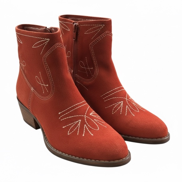 Lucky Brand Floriniah Red Suede Ankle Boots - Picture 1 of 9